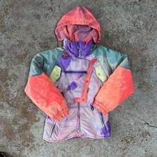 Vtg 90s Kids Ski Jacket Girls Sz 14 Neon 80s Tie Die Retro Snow Winter Colorful