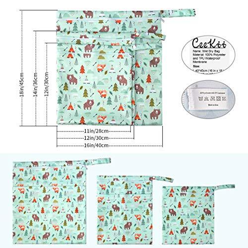 Wet Dry Cloth Diaper Bags 3 Pack Washable Travel Bags, Waterproof Wet Green