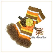 Girls Thanksgiving Striped Ruffled Leg Warmers  Headband Set, Fall, Harvest