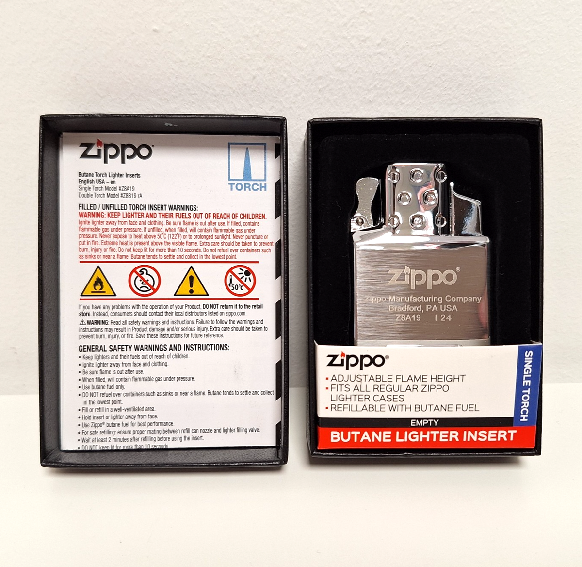 Zippo Butane Single Flame Torch Lighter Insert Refillable Silver 
