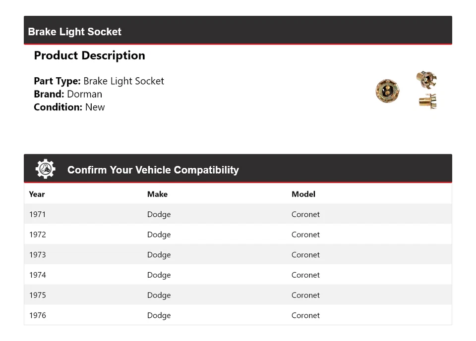 Enchufe de luz de freno para Dodge Coronet Dorman 1971-1976 1972 1973 1974 1975 Foto 2 de 4