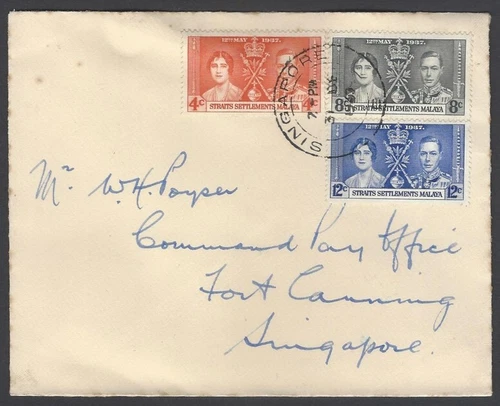 AOP Straits Settlements 1937 Coronation FDC Singapore