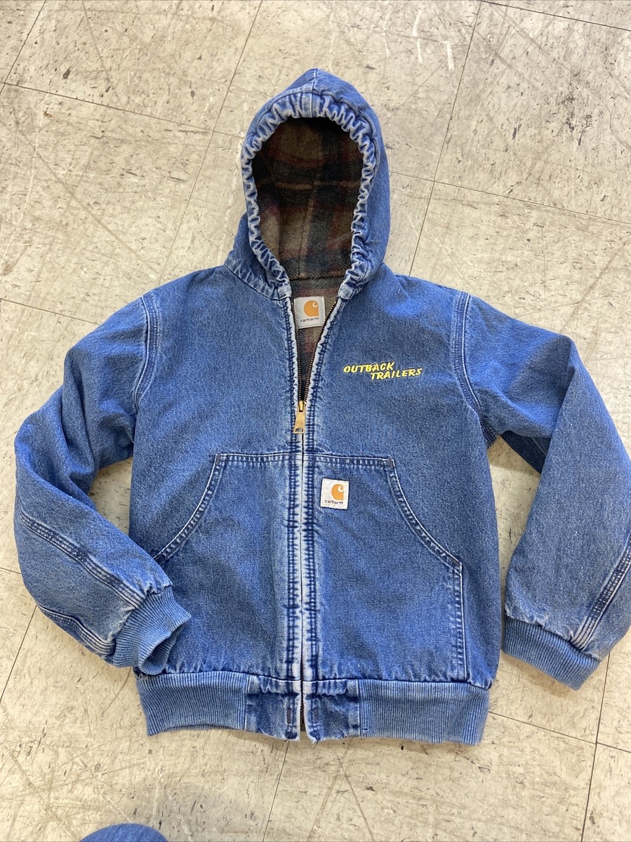 Vintage Carhartt Jacket Denim Blanket Lined Blue Boys Med 7-8 Work