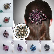 Women Rhinestone Shiny Hairpin Duckbill Clip Hair Claw Floral Barrettes Ponytail
