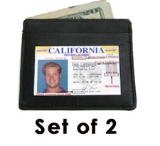 Lots of 2 Black Leather Ultra Slim Men's Wallet Credit Card ID Holder