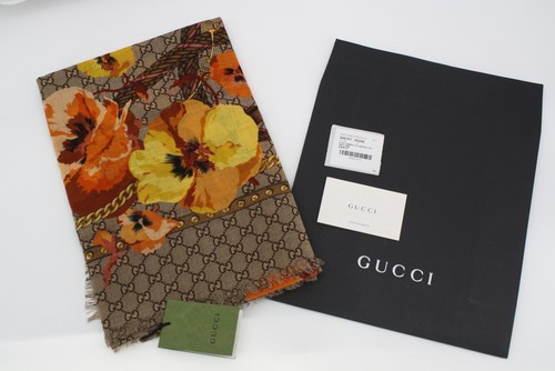 Nwt GUCCI GUCCISSIMA light wool floral SHAWL big panshie SUN/BEIGE yellow GG AUT