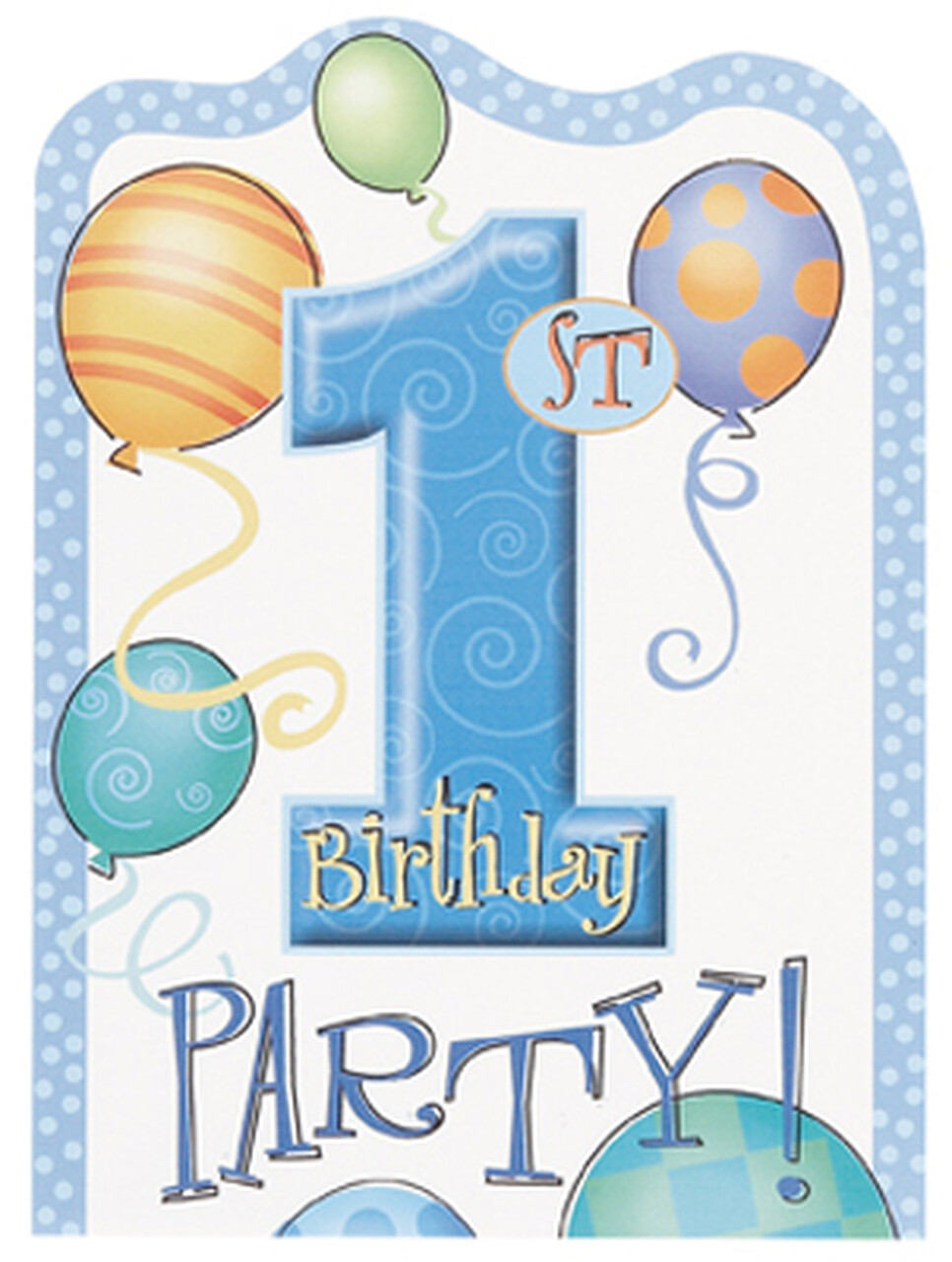 1st Birthday Invitation Card for BOY Pack of 8 cards with envelopes Balloons