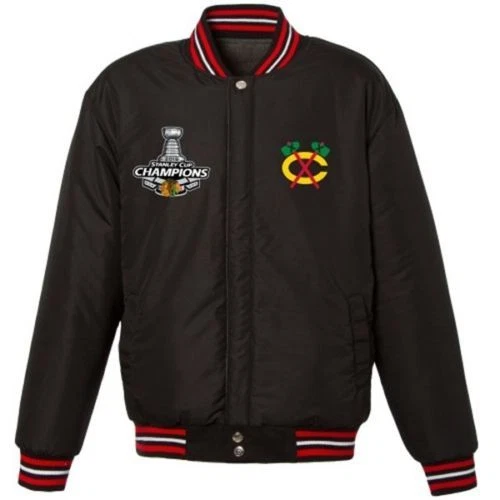 Chaqueta reversible de lana Chicago Blackhawks 6 veces Stanley Cup Champions diseño JHD Foto 3 de 4
