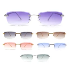Rimless Narrow Rectangle Luxury Beveled Lens Dad Shade Sunglasses