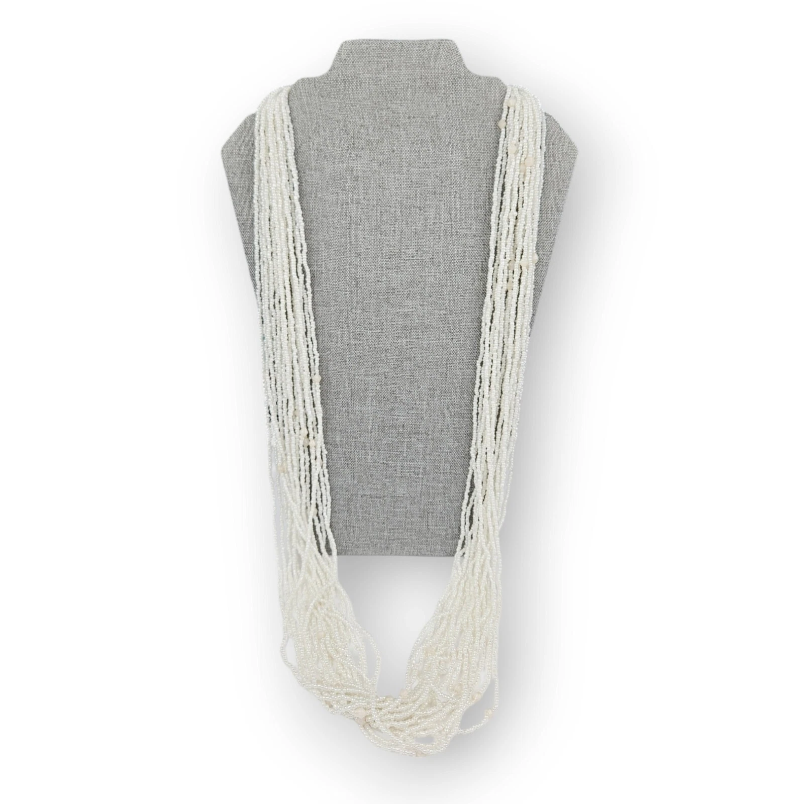 OFF WHITE Collana Torsa Perline Multifilo Bianco Sporco Semi Perline Extra Lunga 19 Fili 39"