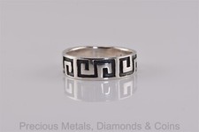 Sterling Silver 7.5mm Flat Sided Greek Key Band Ring Greece 925 Sz: 12.5