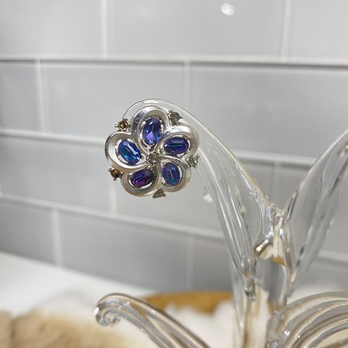 Vintage 50er Jahre Trifari Mid Century Modern blau Aurora Borealis AB Strass Ohrringe - Bild 4 von 10