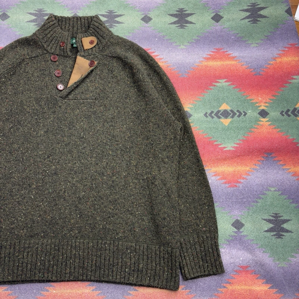 Orvis Sweater Men's XL Green Wool Cashmere Knit Mock Neck Signature Collection - Image 4 of 4