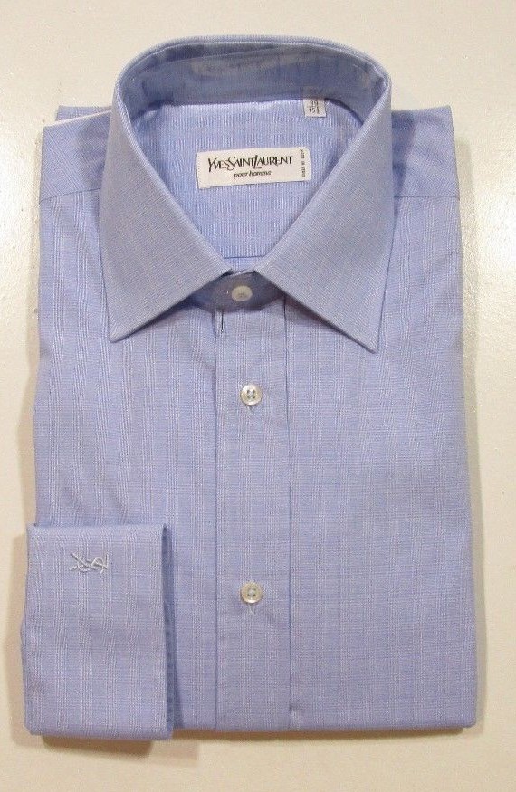 SAINT LAURENT Camicia elegante Yves Saint Lauren Centouno 163 B002 blu chiaro a quadri