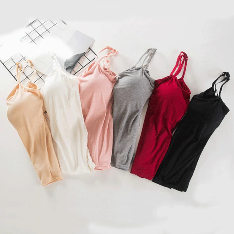 Women V Neck Camisole Tank Tops Vest Padded Straps Push Up Built