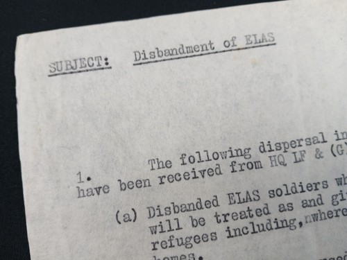 WW2 "SECRET" BRITISH DOCUMENT re "DISBANDMENT of ELAS" (GREEK RESISTANCE ARMY) - Foto 3 di 11