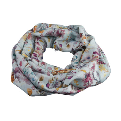 Damen-Rundschal Aquarell Pflanzen graublau bunt ca. 35 cm x 140 cm 100% Viskose