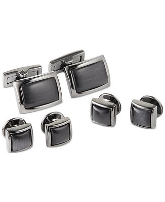 $150 Ryan Seacrest Mens Gray Gunmetal Studs Cufflinks Formal Wedding Dress Cuffs