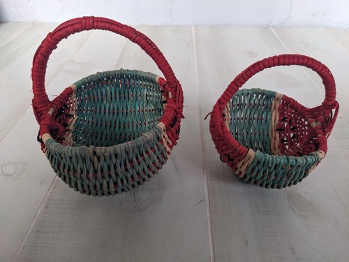 Vintage Watermelon Basket with Handle Woven Wicker Set of 2 Cottage Core Decor - Picture 5 of 10