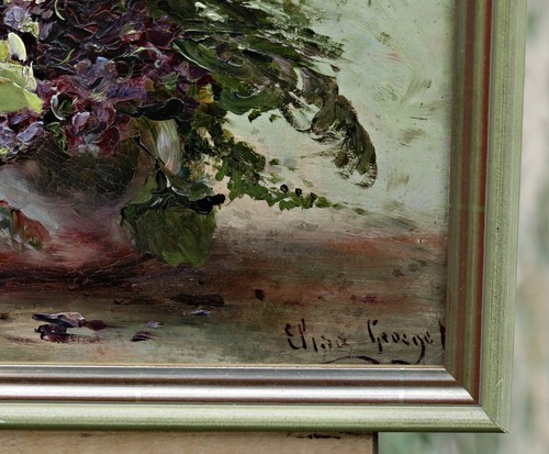 Elisa Antonieta Georget - Bodegón floral - óleo sobre cartón - firmado, siglo XIX - Imagen 6 de 9