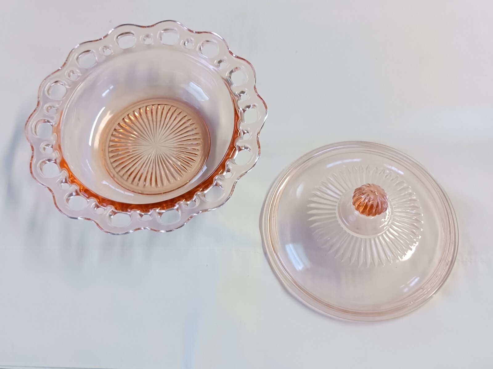 pink depression glass candy dish with lid eBay