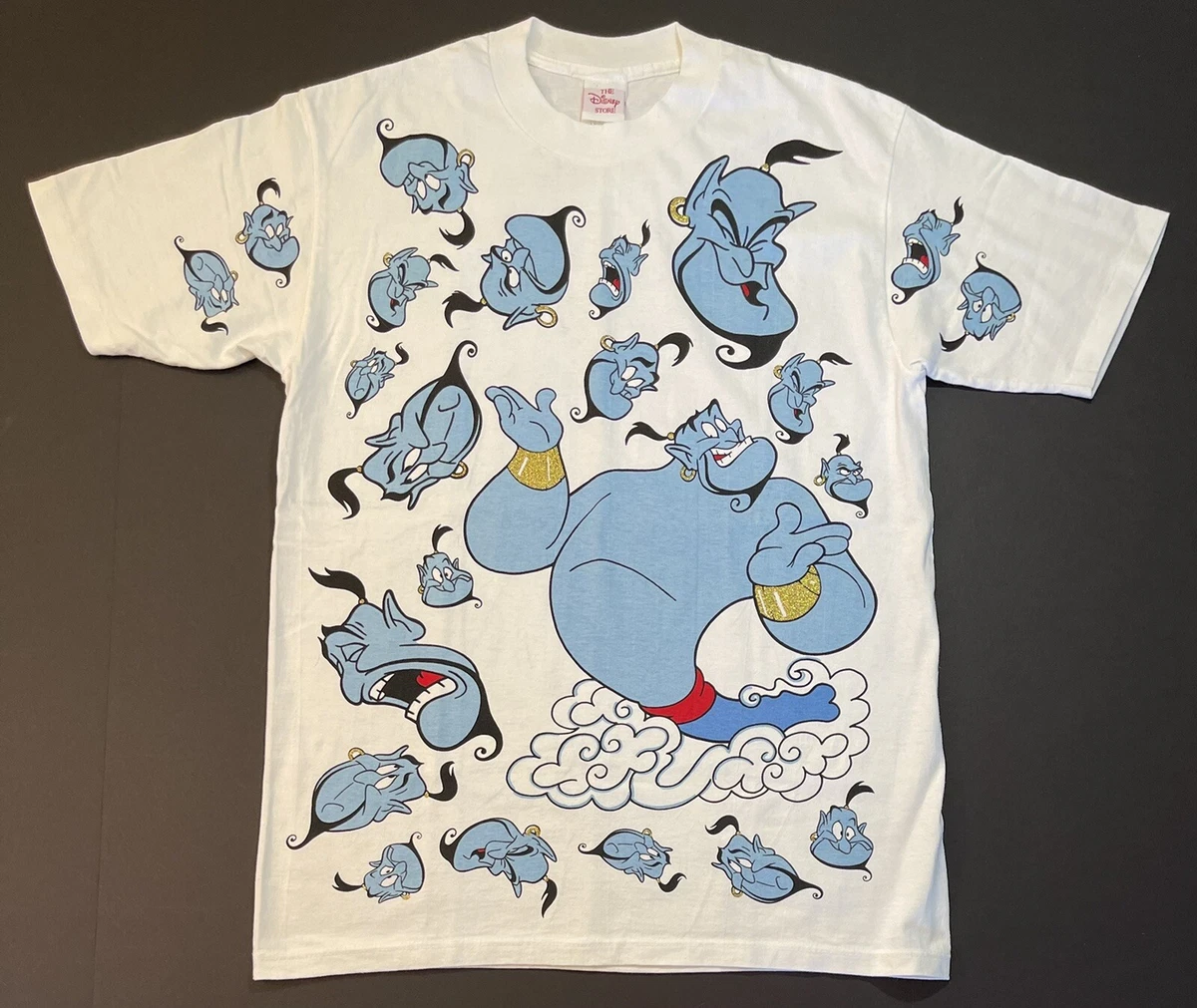 Vtg Disney T Shirt Aladdin Genie All Over Print Robin Williams Movie USA L 90s