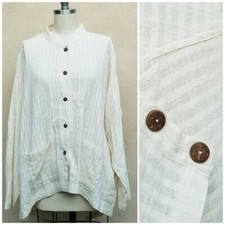 Yasuko Kurisaka CATHY Shadow Stripe Artsy Lagenlook Ivory White Gauze Jacket
