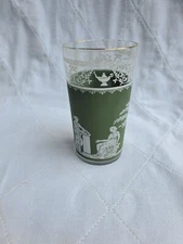 VTG Hellenic Wedgwood Green Jeanette Juice Cup/Glass 5" H 2.75" D 22kt Gold Trim
