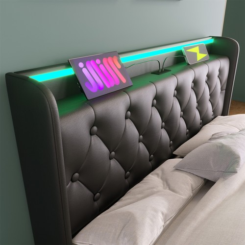 Twin/Full/Queen/King Size Upholstered Platform Bed w/ Hydraulic Storage System - Picture 43 of 72