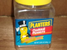 PLANTERS COCKTAIL PEANUTS Jar Yellow Lid Storage Plastic Container Collectable 