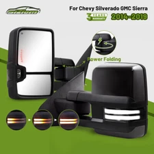 Power Folding Turn Black Switchback Towing Mirrors For 14-18 Silverado Sierra