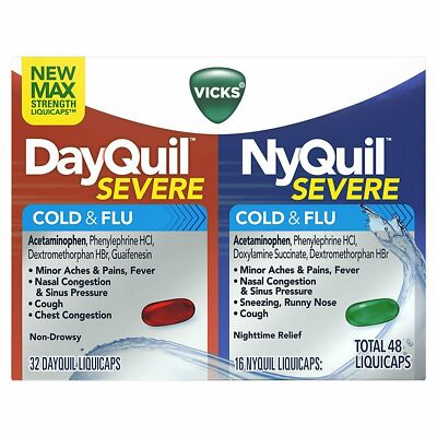 Vicks DayQuil & NyQuil Severe Cold & Flu  Non-Drowsy Dayquil Liquicaps 48 Count