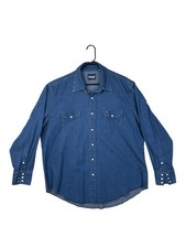 Wrangler Denim Pearl Snap Shirt Men s 2XL Western Cowboy Rodeo Blue Vintage