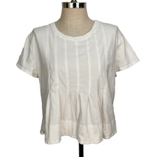 Pilcro Pleated Swing Tee Shirt L Vanilla White Cotton Cap Sleeve Boxy Fit