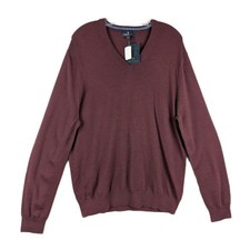New Brooks Brothers Sweater Mens Large Burgundy V-Neck Merino Wool Pullover