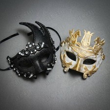 Roman Pegasus Swan Masquerade Mask Black Gold White This is Pair for Couples