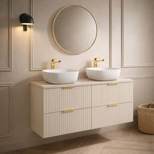 Double Vanity Unit Basin Sink Beige Bathroom Wall Drawer Cabinet Countertop Adel