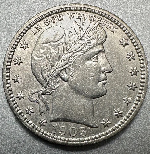 1903  BARBER QUARTER  AU/UNC DETAILS  #1470
