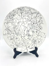 Ernestine Salerno Italy Pottery Dinner Plate Black & White Floral Handpainted