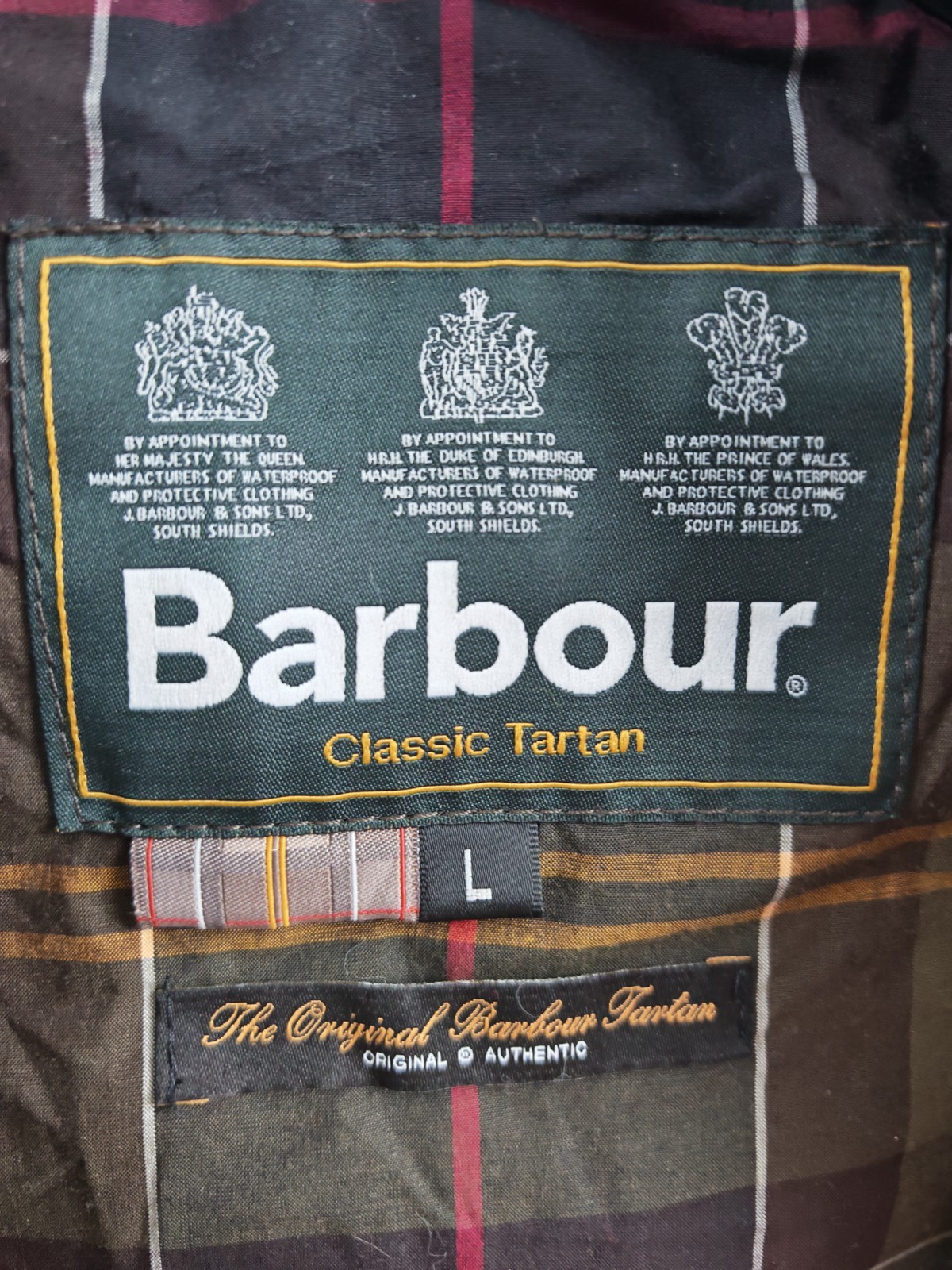 Barbour Lutz Olive Waxed Cotton Jacket Men's Size L Large Classic Tartan image 4