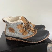 Sorel Womens Sz 9.5 Out N About Duck Boots Gray Brown Felt Leather Waterproof