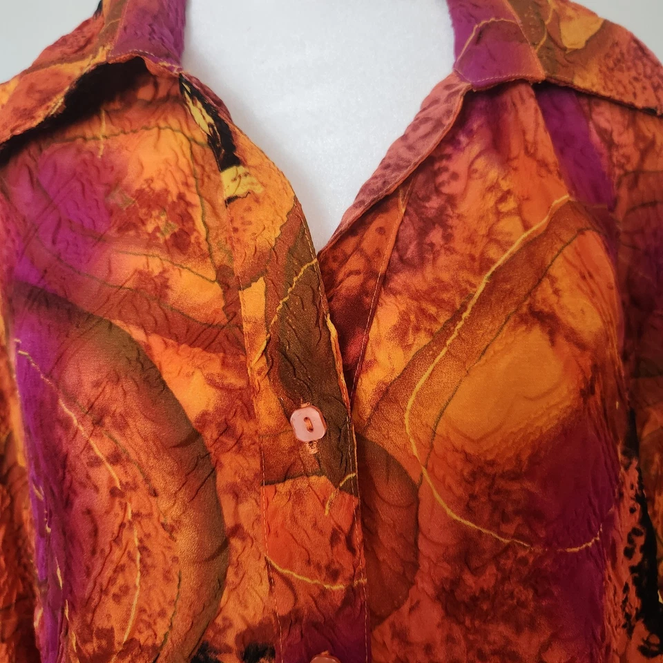 Camisa Milano Mujer 1X Mujer Abotonada Boho Texturizada Naranja Rosa Arte Para Usar Top Foto 3 de 4