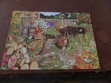 1000 pc Jigsaw Puzzle - GARDEN VISITORS 'Rabbits In The Woodpile' (Holdsons NZ)