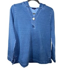 J. Jill Indigo Blue Hooded Henley Pullover Top Small Long Sleeve Sweater