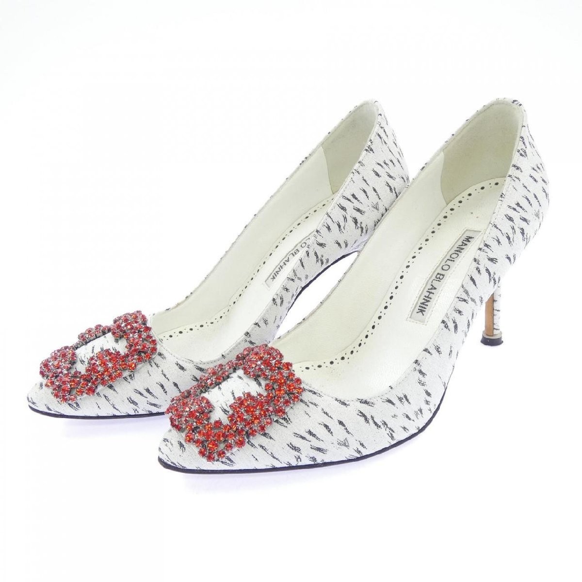 Manolo Blahnik Hangisi Jacquard Heel Pumps Sandal EU:34.5 US:4.5 Multicolor