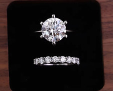 3.80Ct Round-Cut VS1 Lab Grown Diamond Engagement Bridal Ring Set 14k White Gold