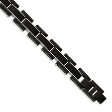 Stainless Steel Black plated Solid Black Carbon Fiber 8.5" Link Bracelet 43.61g