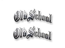2 Old School Chrome Print Effect Vinyl 12" Decals Retro Rockabilly Classic JDM