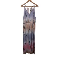 Venus Boho Tie Dye Maxi Dress XL Purple Pink Peach Tassel V-Neck Sleeveless