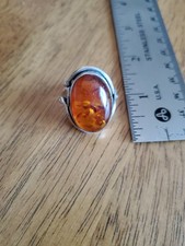 Women's Vintage Sterling Silver And Amber Ring Size 8
